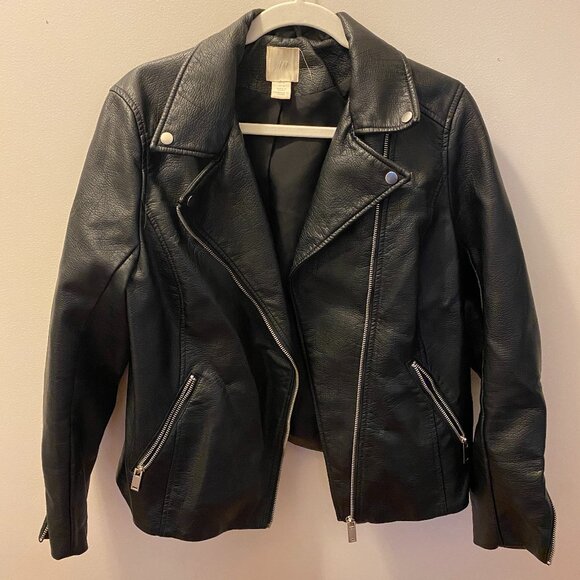 H&M Black Biker Faux Leather Jacket - Picture 1 of 5